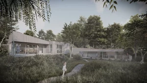 Ecospace's holiday lodge in a garden